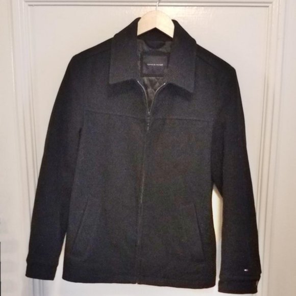 Men's TOMMY HILFIGER Men's Black Wool Zipper Jacket Coat Sz XS - EUC